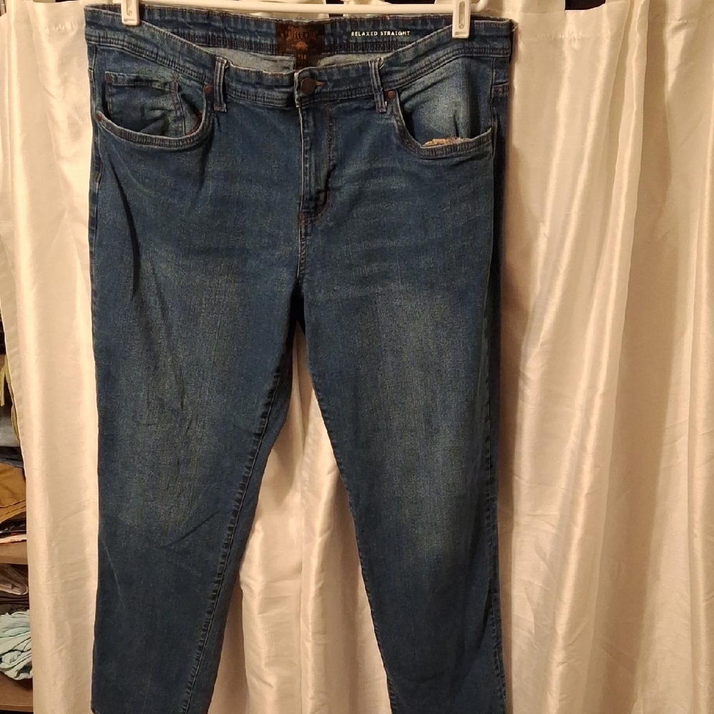 Copper & Oak  Blue Relaxed Straight Leg Jeans 38×32